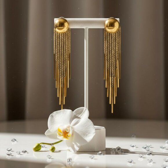 🆕 Minimalist Gold Fringe Drop Earrings 18K Gold Plated Stainless Steel - Picture 1 of 9